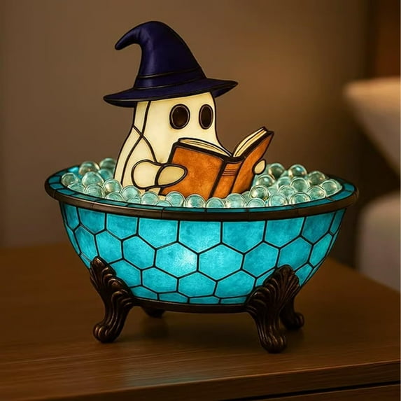 Djunllk Halloween 3D Ghost Night Light Battery-Powered LED Reading Book Lamp, Aesthetic Vintage Halloween Decorations Indoor Cozy Warm Ambient Cute Ghost Book Light for Bedside Desktop