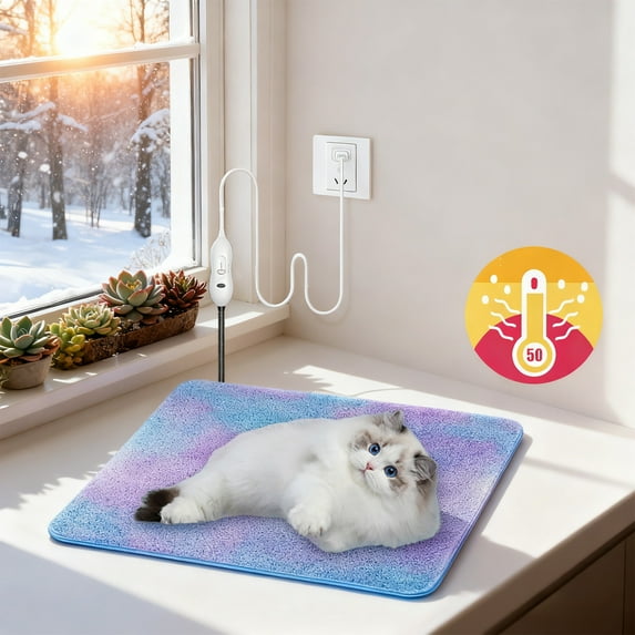 Djunllk Heating Pad for Cat - Waterproof Heated Cat Bed Indoor for Puppies Kittens & Small-Sized Pets, Bite and Scratch Resistant, Adjustable Temperature