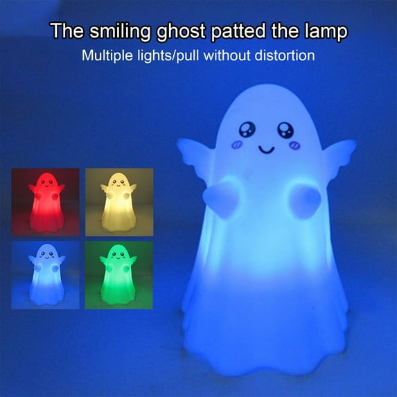 Djunllk LED Ghost Night Light - Silicone Tap Control Ghost Lamp, Multiple Colors Halloween Lights Indoor USB Rechargeable Cute Office Desk Halloween Decor for Woman and Kids