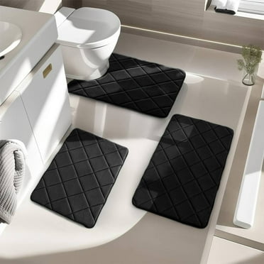 Djunllk Memory Foam Bathroom Rugs Sets 3 Piece Universal Soft Comfortable Water Absorption Non-Slip Thick Machine Washable Easier to Dry Dark Bathroom Set