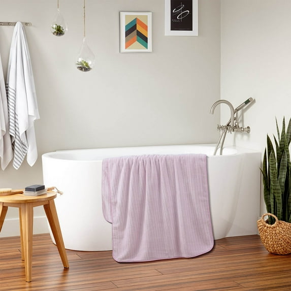 kladzum Microfiber Coral Velvet Bathroom Towels 27.56x55.12in Absorbent Dry Hair Towel That Does Not Hair Beach Towel Strip Patterned Bath Towel for Body Shower Beach Travel