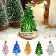 Djunllk Mini Christmas Tree - 2.4in/6cm Tall Exquisite Crystal Christmas Tree Ornaments Aesthetic Miniature Glass Xmas Tree Tabletop Christmas Decoration Medium Size, Green