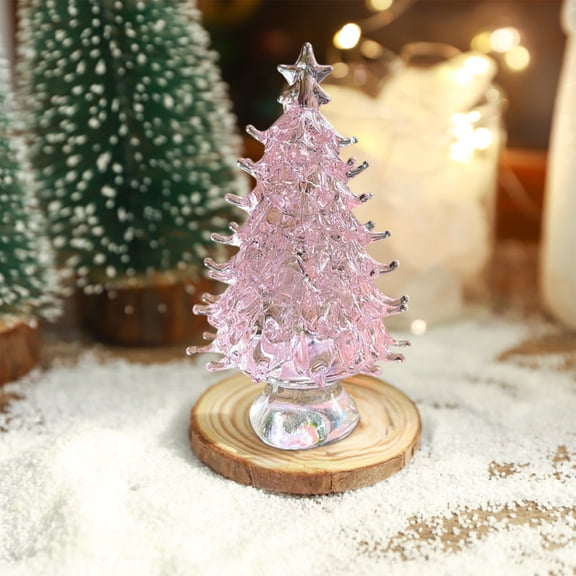 Djunllk Mini Christmas Tree - 2.4in/6cm Tall Exquisite Crystal Christmas Tree Ornaments Aesthetic Miniature Glass Xmas Tree Tabletop Christmas Decoration Medium Size, Pink