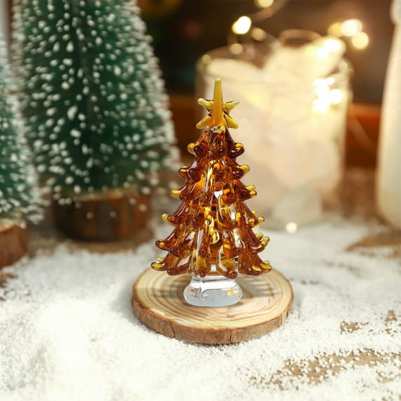 Djunllk Mini Christmas Tree with LED Lights, Glass Artificial Christmas Tree, Small Christmas Tree, Tabletop Christmas Tree, Holiday Party Ornagment for Home Office Party