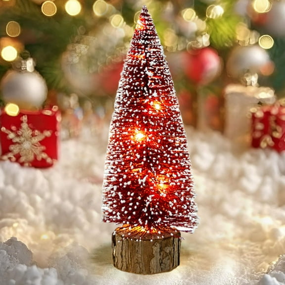 Djunllk Mini Christmas Tree with Lights Aesthetic Cedar Red Small Christmas Tree LED Illuminated Tabletop Artificial Xmas Tree Gift Holiday Party Decoration for Home Office, 7.8in/20cm
