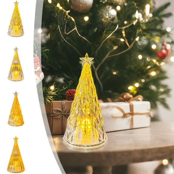Djunllk Mini Christmas Tree Night Light Small LED Lights Exquisite Xmas Tree Gift Holiday Party Christmas Decoration for Kitchen Dining Room Window Desktop, 4.1in/10.5cm