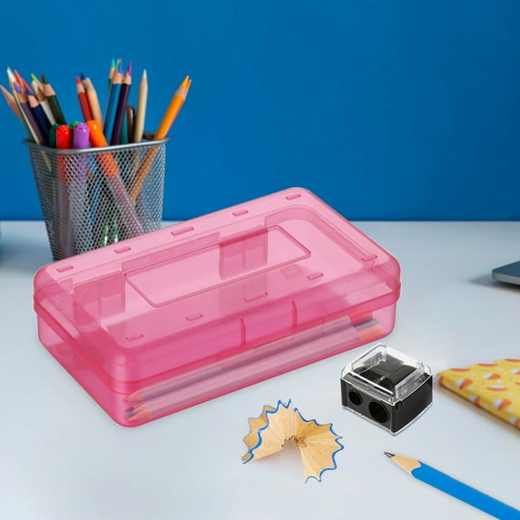 Djunllk Pencil Case - Large Capacity Transparent Rigid Pencil Box with Snap Lid, Stackable Pen Case Storage Box Art Craft Marker Organizer, with A Free Pencil Sharpener