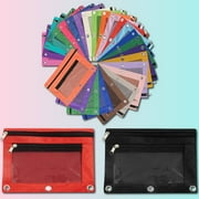 Djunllk Pencil Pouch 3 Ring Binder Pencil Case, Fabric Pencil Bag with Smooth Zipper Mesh Clear Window, Pencil Case Pouch for Binder, 3 Reinforced Grommets, Zipper Pouch Cute Pencil Case, 9.8x7.5 In