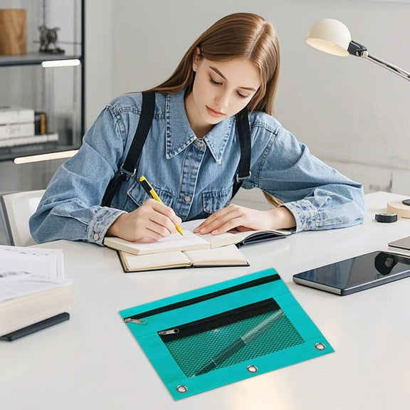 Djunllk Pencil Pouch - Large Capacity Oxford Cloth Binder Zipper Pouch Double Layers Pencil Bag with 3 Grommets for Travel Storage Office Supplies Storage