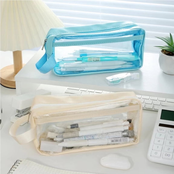 Djunllk Pencil Case Pouch Large Capacity Zipper Pouch Sturdy Aesthetic Multipurpose, Clear Pencil Bag for Travel Office Stationary Organization