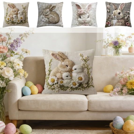 Djunllk Pillow Covers 18x18, Spring & Easter Cozy & Breathable Holiday Home Farmhouses Decorative Pillowcases