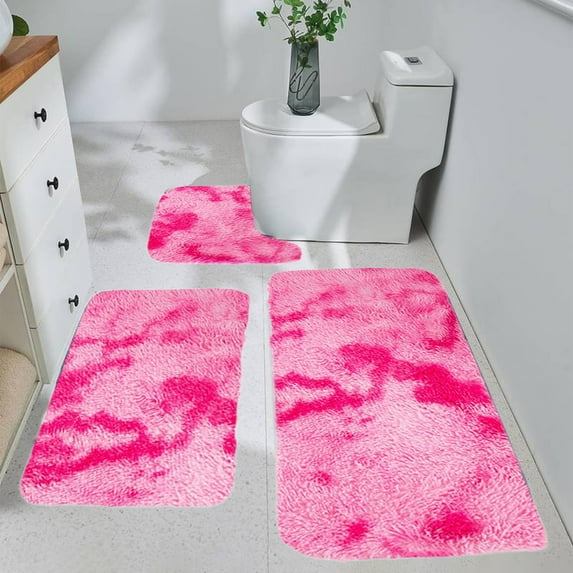 Djunllk Bathroom Rugs Sets 3 Piece, Mixed Color Plush Flocking Universal Soft Comfort Water Absorption Non Slip Thick Bathroom Rug Set, Easier to Dry Bathroom Set ( U Shaped Toilet Rug )
