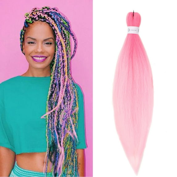 Djunllk Pre Stretched Braiding Hair - Long Braiding Hair Colorfast Lightweight Synthetic Hair for Braiding, Cosplay, DIY Festival & Party Looks, 26 inch, Pink & White