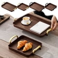 thumbnail image 1 of Djunllk Serving Tray with Handles - Reusable Food Trays for Serving Food Snacks Fruit, Rectangular Plastic Tray Imitation Wood-Grain, 1 of 7