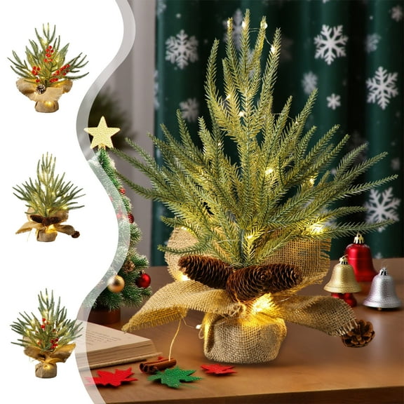 Djunllk Small Artificial Indoor Fake Plants Decor Christmas Tree Cedar Realistic Xmas Winter Plants Gift Holiday Party Decoration for Kitchen Dining Room Tabletop, (without light Version) 11.8in/30cm