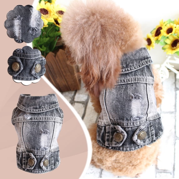 kladzum Small Dog Clothes Cute Denim Dog Jean Jacket Vests, Pet Clothes Teddy Bomei Dog Spring and Summer Clothes Spring and Summer New Vestsbroken Hole Vests