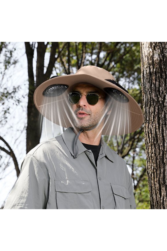Solar Fan Hat with 2 Solar Fans Rechargeable Adjustable 3 Speed Gears, Wide Brim Summer Bucket Hat, Mini Portable Fan Fishing Hat Sun Hat for Men Women