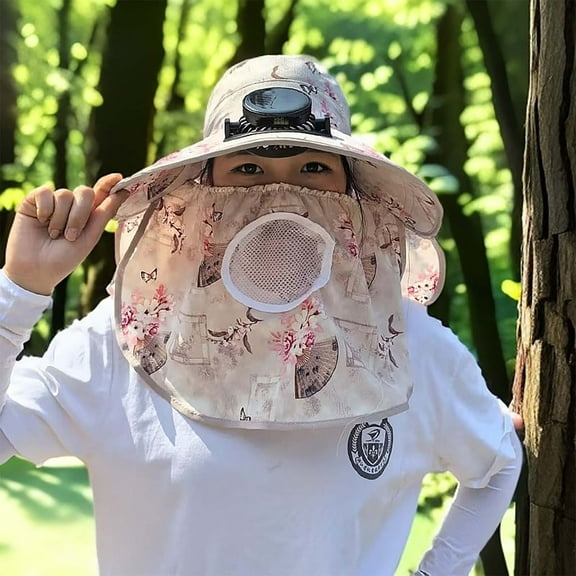 Djunllk Solar Fan Hat for Women Men, Sun Hat with 1 Solar Fan Rechargeable 3 Speed Adjustable Mini Portable Fan, Wide Brim Breathable Mask Summer Bucket Hat, Powerful Fans Beach Hat