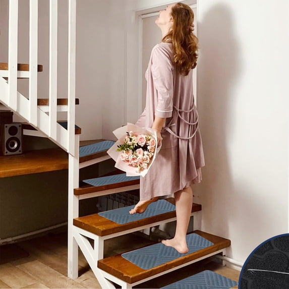 Djunllk Stair Treads - Non Slip Carpet Stair Treads for Wooden Steps, Self-Adhesive Diagonal Stripe Stair Runner for Kids Pets Elderly, 29 x 7 inch