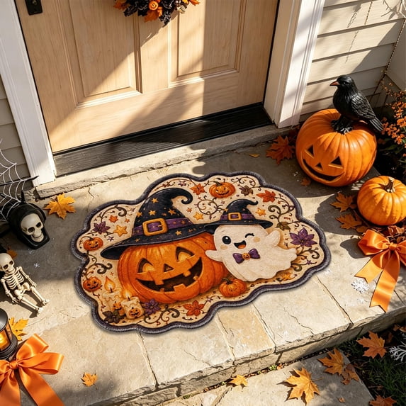 Djunllk Thanksgiving Fall Harvests Pumpkin Maple Leaf Welcome Mat Front Door Mat for Outdoor Porch Entryway Fall Seasonals Home Decor Gift