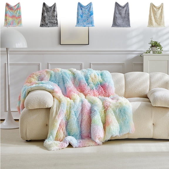 Djunllk Throw Blanket - Fuzzy Nap Shawl Tie-Dyeing Cozy Warm, Soft Throw Blanket for Couch, Air-Conditioned Room, Medium Size, 59 x 39 inch