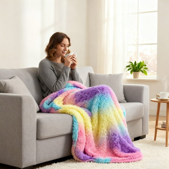 Djunllk Throw Blanket - Fuzzy Nap Shawl Tie-Dyeing Cozy Warm, Soft Throw Blanket for Couch, Air-Conditioned Room, Small Size, 47 x 31 inch
