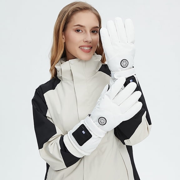 Djunllk Winter Heated Gloves for Men Women - Outdoor Activities Usb Heated Gloves, Long Sleeve, Thickened, White