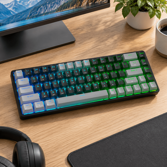 Dk68 60% Wireless Mechanical Gaming 3-mode 5.0/2.4g/usb-c Rgblit 68-keypact Mini For Windows Linux - Clicky Blue Grey/black