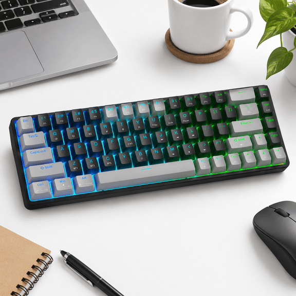 Dk68 60% Wireless Mechanical Gaming 3-mode 5.0/2.4g/usb-c Rgblit 68-keypact Mini For Windows Linux - Clicky Blue Grey/black
