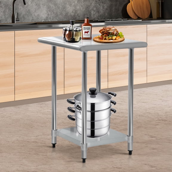 Dkeli 24" x 24" Food Prep Table Kitchen Work Table Stainless Steel Table Square Metal Kitchen Prep Table Commercial Kitchen Prep & Work Table