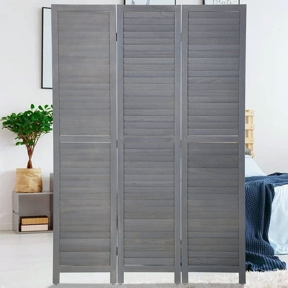 Dkeli 3 Panel Wood Room Divider 4.3 ft Tall Privacy Wall Divider 67" x 16.9" Folding Wood Screen for Home Office, Gray