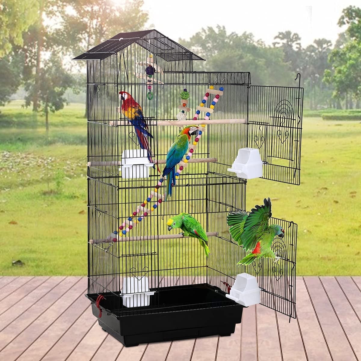 39'' Large Bird Cage with Accessories, Ladder, Swing for Parakeets ...