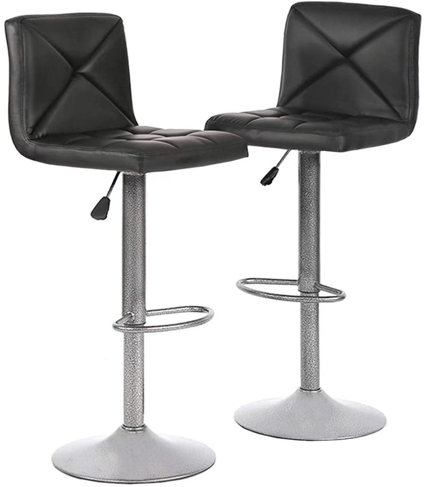 Modern Black Adjustable Swivel Bar Stools with Chrome Base, Set of 2