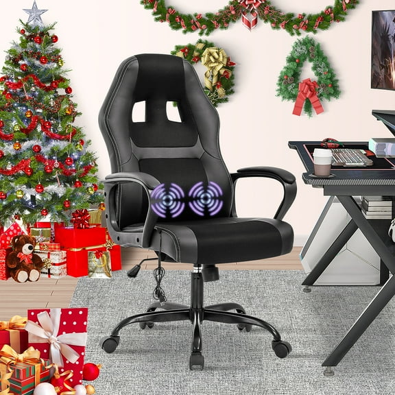 Dkeli Ergonomic Gaming Chair Massage Computer Desk Chair Adjustable PU Leather High Back Office Chair Rolling Swivel Chair with 360 Degree Rolling Wheels & Lumbar Support for Women, Men