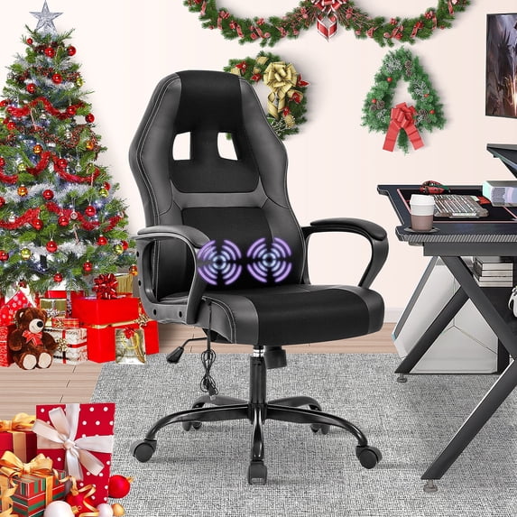 Dkeli Ergonomic Gaming Chair Massage Computer Desk Chair Adjustable PU Leather High Back Office Chair Rolling Swivel Chair with 360 Degree Rolling Wheels & Lumbar Support for Women, Men
