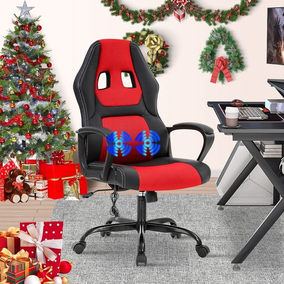 Dkelincs Ergonomic Gaming Chair Massage Computer Desk Chair Leather Office Chair with 360 Degree Rolling Wheels & Lumbar Support, Red