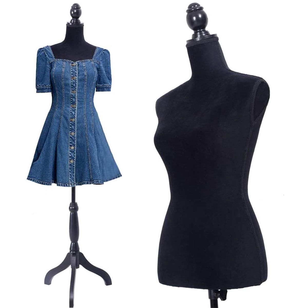 Dkelincs Female Mannequin Torso 60"-67" Height Adjustable Manikin Dress Form Model with Wooden Tripod Stand for Clothes, Jewelry Display (Black)