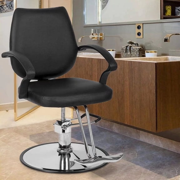 Dkeli Hydraulic Barber Chair Adjustable Salon Chair for Hair Stylist 360° Rolling Swivel with Footrest, Black