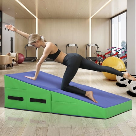 Dkeli Incline Gymnastics Mat 48''x24'' Tumbling Mat Non-Slip PVC Surface for Pilates, Blue