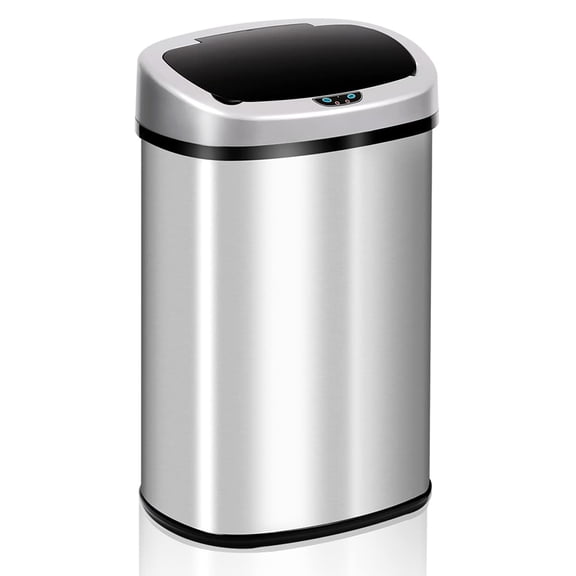 Dkeli Kitchen Trash Can for Bathroom Bedroom Home Office Automatic Touch Free High-Capacity Garbage Can with Lid 13 Gallon / 50L Brushed Stainless Steel Trash Bin