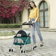 Dkeli Pet Stroller with Cup Holder for Small Dogs,Teal