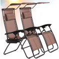 thumbnail image 1 of Dkeli Zero Gravity Chair Set of 2 Patio Chairs Lounge Chair Outdoor Folding Recliner with Canopy Sunshade and Cup Holder Reclining Chairs for Beach Garden Lawn Pool Camping, Brown, 1 of 7