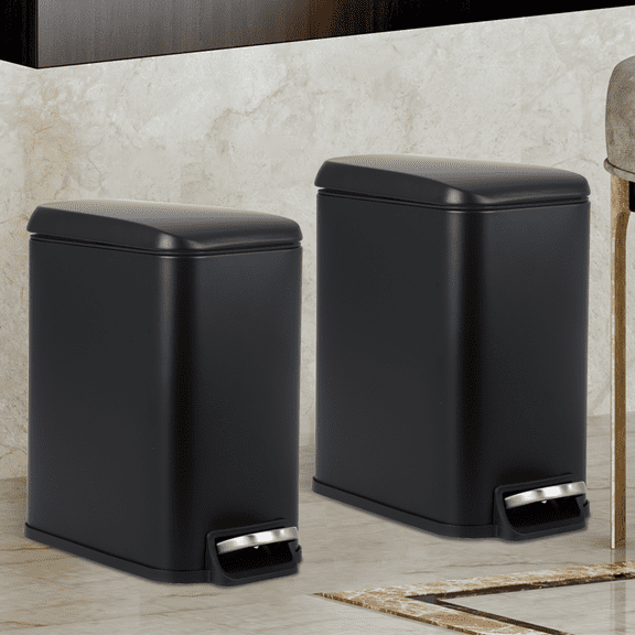 Dkelincs 1.3 Gallon (5 L) Step Trash Can with Lid Bathroom Garage Can Small Trash Bin Stainless Steel for Small Spaces(2, Black)