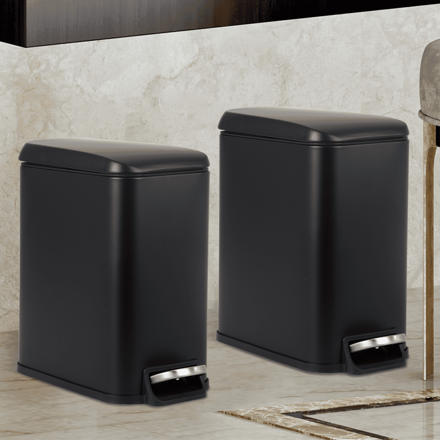 Dkelincs 1.3 Gallon (5 L) Step Trash Can with Lid Bathroom Garage Can Small Trash Bin Stainless Steel for Small Spaces(2, Black)