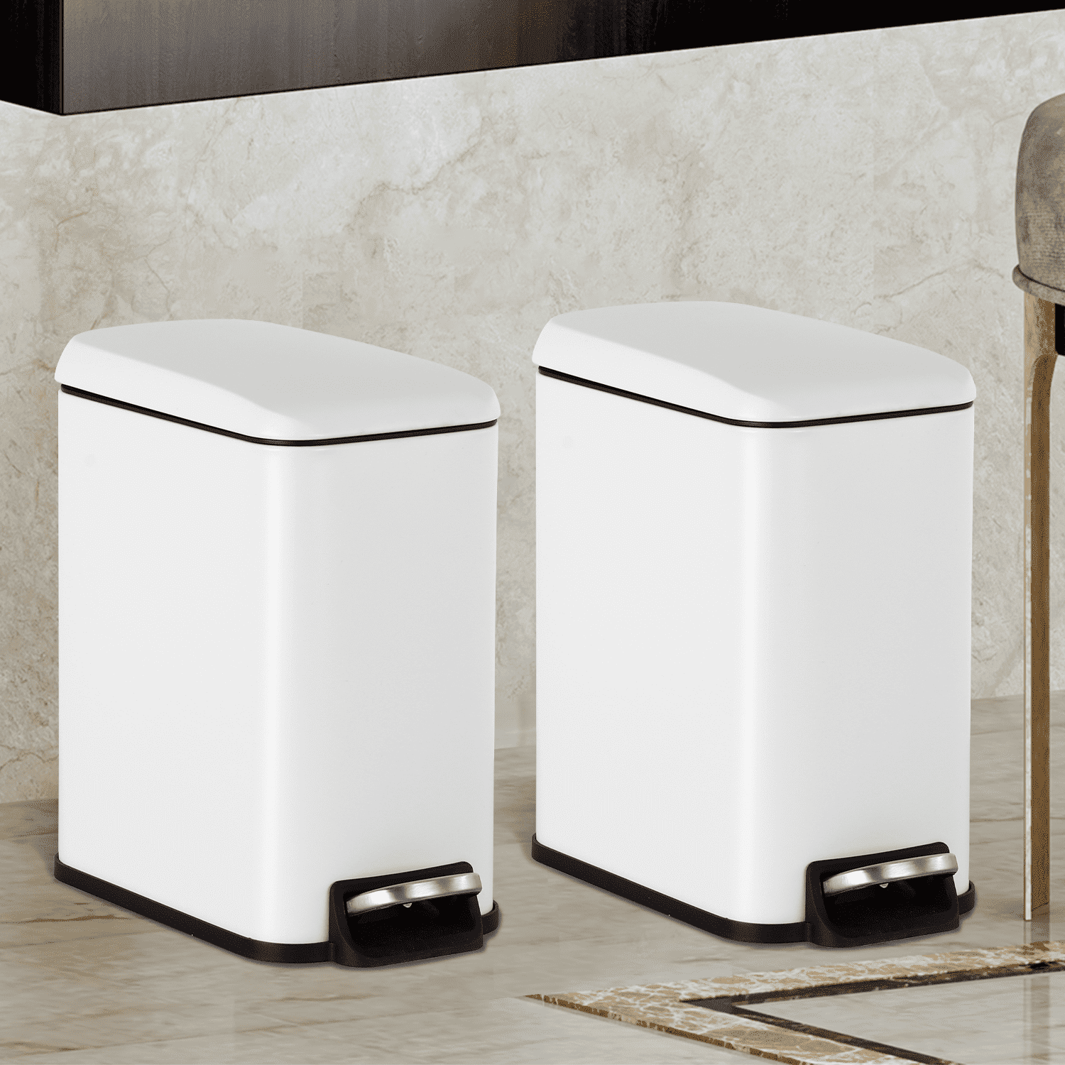 Dkelincs 1.3 Gallon (5 L) Step Trash Can with Lid Bathroom Garage Can Small Trash Bin Stainless Steel for Small Spaces(2, White)