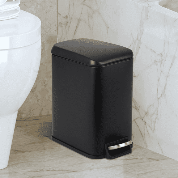 Dkelincs 1.3 Gallon (5 L) Step Trash Can with Lid Bathroom Garage Can Small Trash Bin Stainless Steel for Small Spaces, Black
