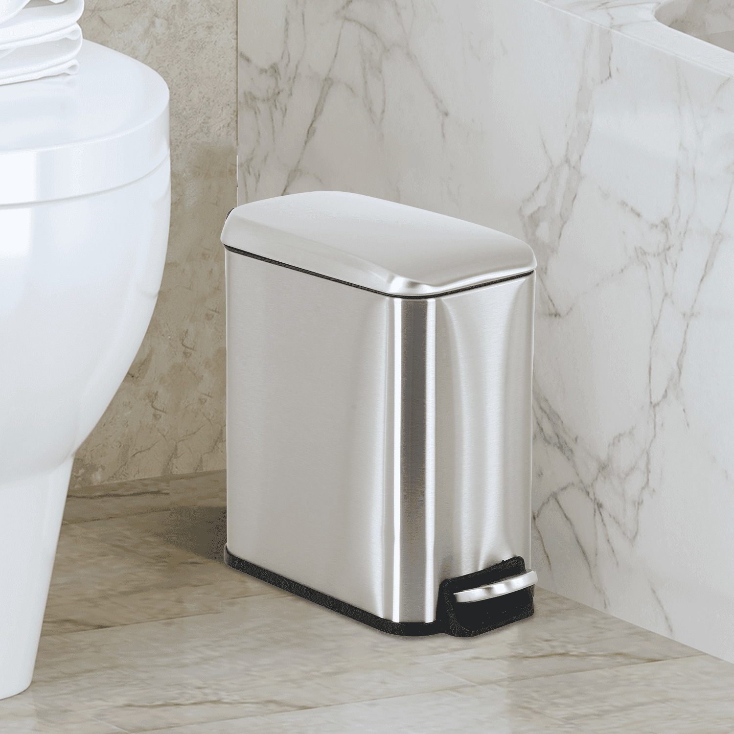 Dkelincs 1.3 Gallon (5 L) Step Trash Can with Lid Bathroom Garage Can Small Trash Bin Stainless Steel for Small Spaces, Silver