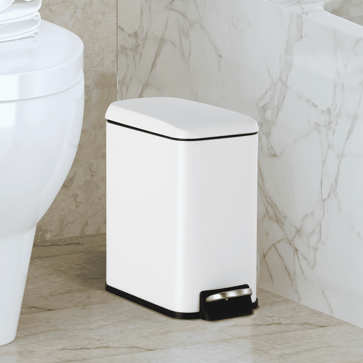 Dkelincs 1.3 Gallon (5 L) Step Trash Can with Lid Bathroom Garage Can Small Trash Bin Stainless Steel for Small Spaces, White