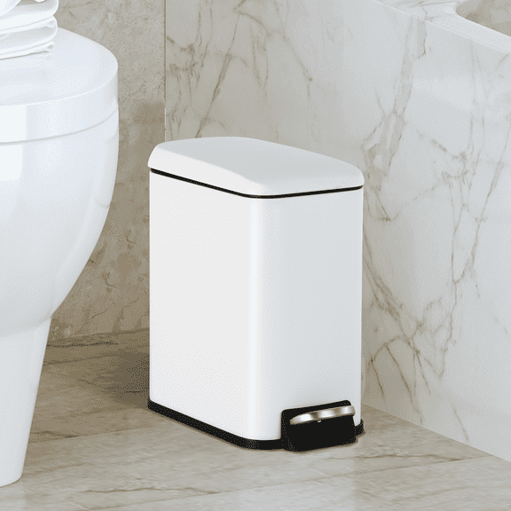 Dkelincs 1.3 Gallon (5 L) Step Trash Can with Lid Bathroom Garage Can Small Trash Bin Stainless Steel for Small Spaces, White