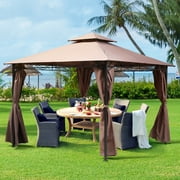 Dkelincs 10 x10 Gazebo Canopy Tent- Heavy Duty Outdoor Patio Gazebo with Frame & Windshield، Brown